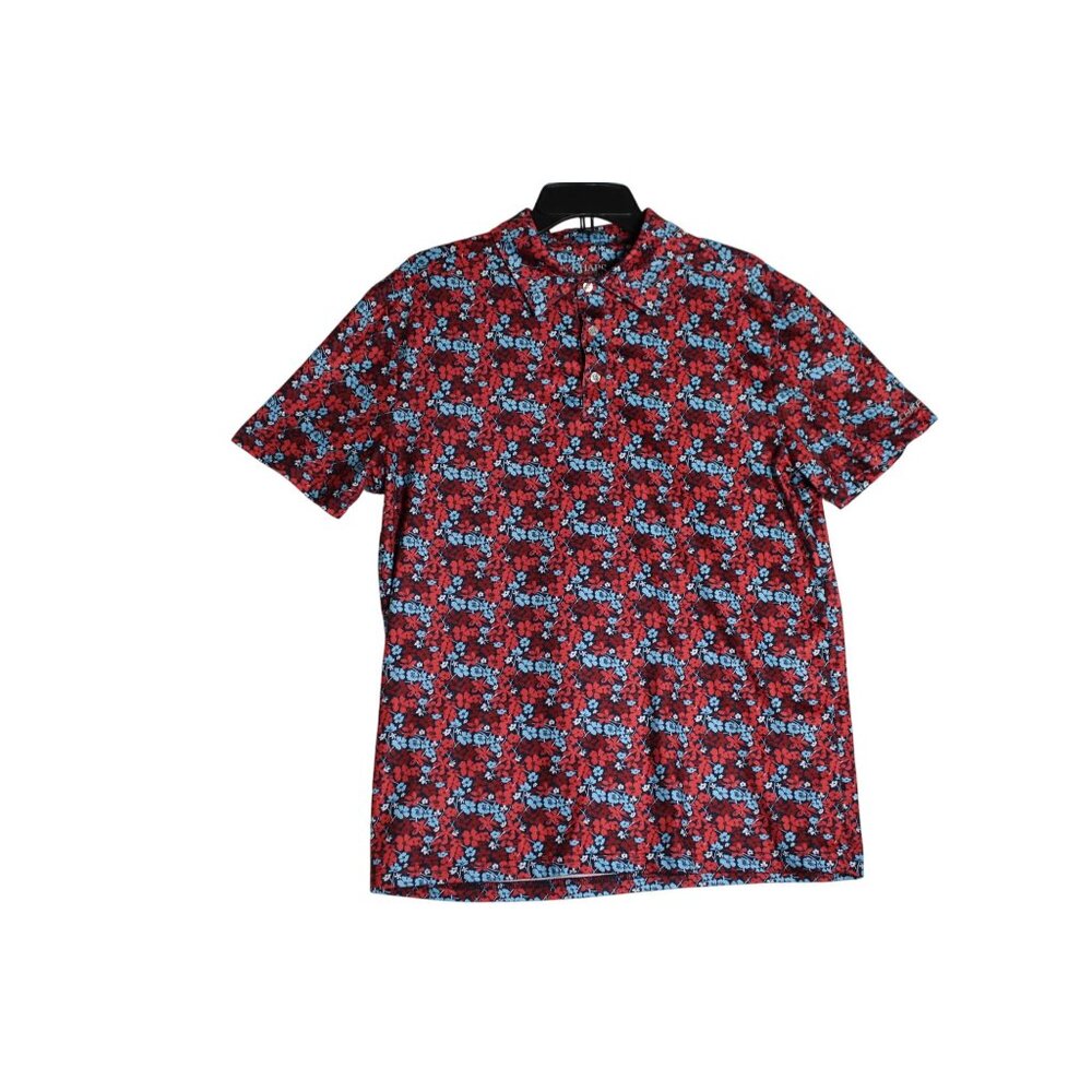 Chaps Golf Red Floral Quick Dry Stretch Polo Shirt Mens Medium